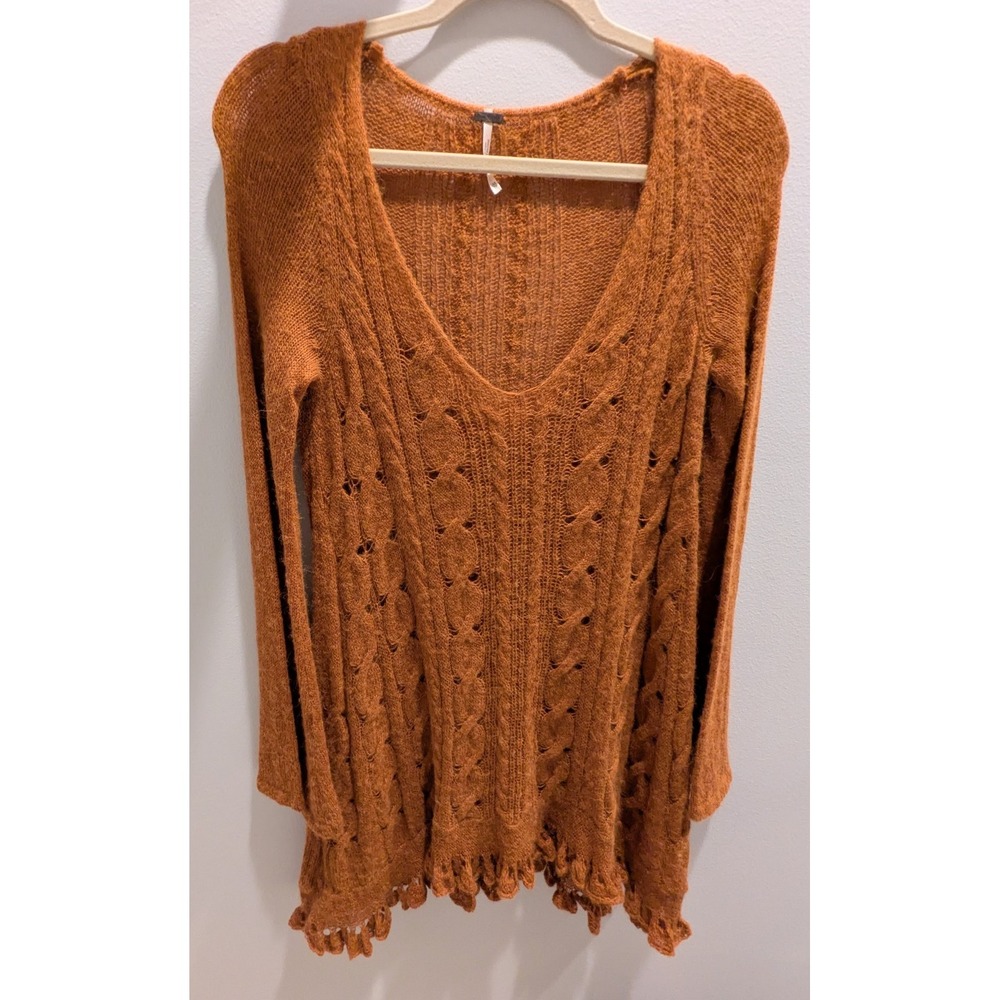 Free People Waterfall Sweater Honey Alpaca Blend Long Sleeve Pullover Women's XS